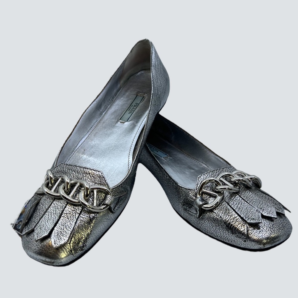 Prada Leather Chain-Link Accents Ballet Flats Women's Size: 6.5 - Picture 7 of 16